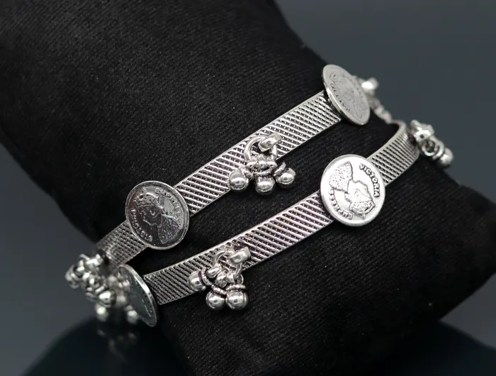 925 sterling silver handmade stunning Victoria empress coin design Bangles bracelet kada best brides tribal belly jewelry nba155 TRIBAL ORNAMENTS Bracelets