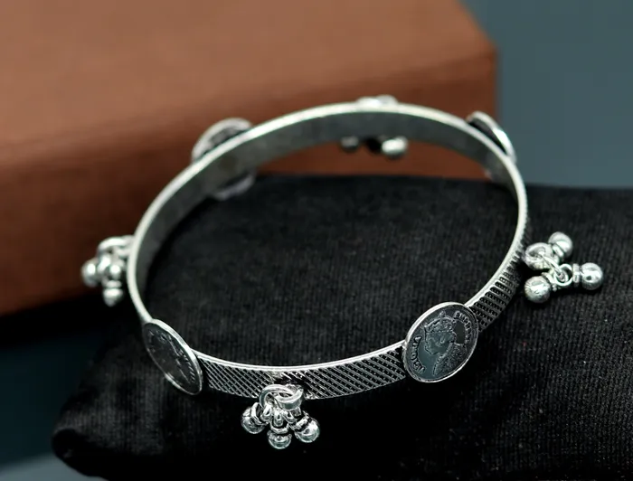 925 sterling silver handmade stunning Victoria empress coin design Bangles bracelet kada best brides tribal belly jewelry nba155 TRIBAL ORNAMENTS Bracelets