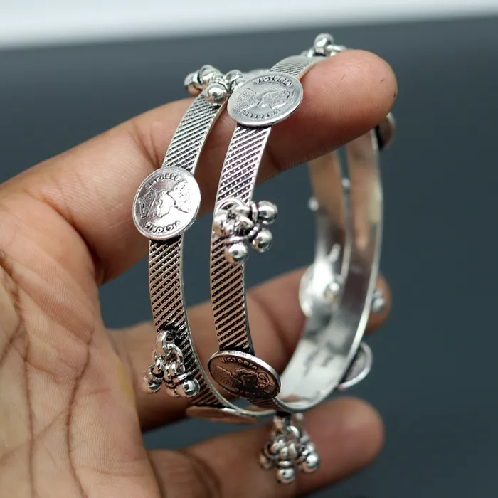 925 sterling silver handmade stunning Victoria empress coin design Bangles bracelet kada best brides tribal belly jewelry nba155 TRIBAL ORNAMENTS Bracelets