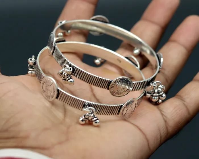 925 sterling silver handmade stunning Victoria empress coin design Bangles bracelet kada best brides tribal belly jewelry nba155 TRIBAL ORNAMENTS Bracelets