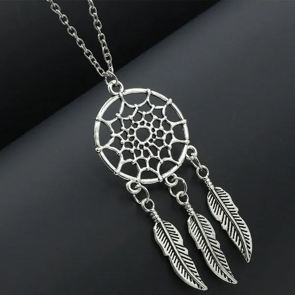 Necklaces 01 N1165 Silver Dreamcatcher Necklace with FREE Earrings