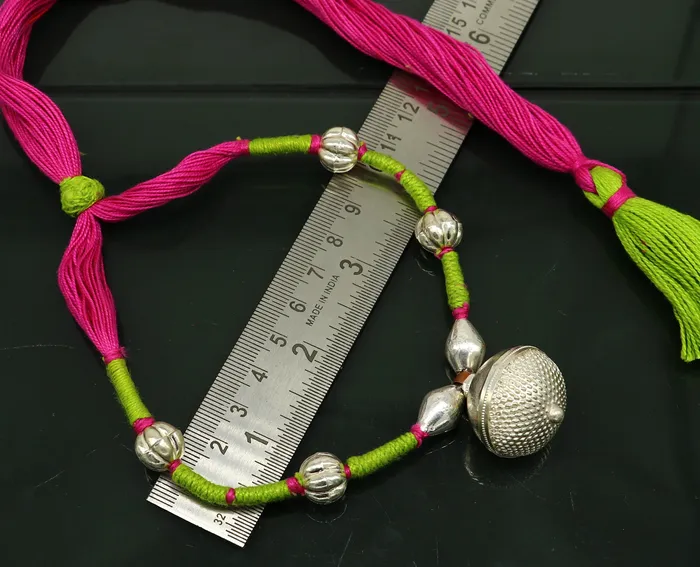 Necklaces TRIBAL ORNAMENTS Vintage traditional stylish sterling silver beads with pink thread charm necklace wedding choker tribal brides adjustable jewelry set188