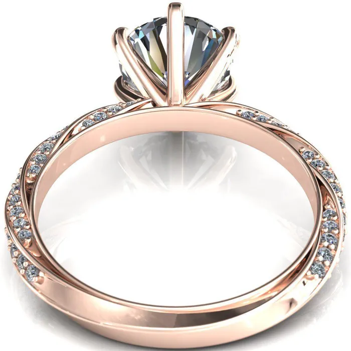 Rings Elysia Round Center Stone 6 Prong 34 Eternity Diamond Accent Ring Fire Brilliance 