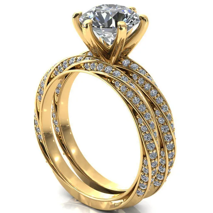 Rings Elysia Round Center Stone 6 Prong 34 Eternity Diamond Accent Ring Fire Brilliance 