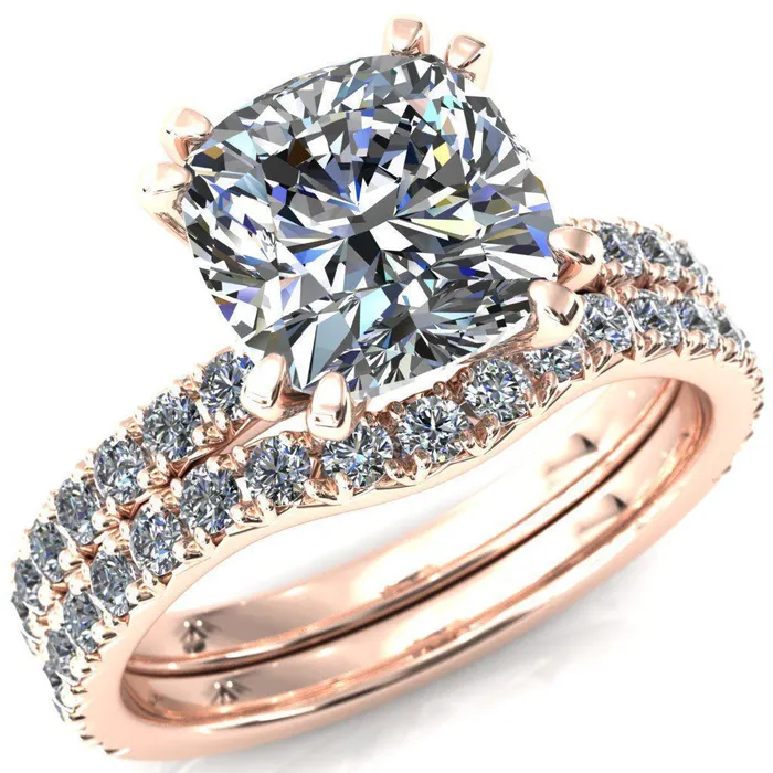 Rings Fire Brilliance Nefili Cushion Center Stone 4 Double Prong 58 Eternity Diamond French Pave Engagement Ring