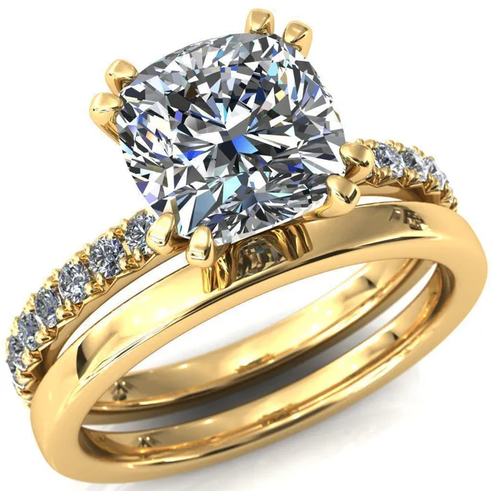 Rings Fire Brilliance Nefili Cushion Center Stone 4 Double Prong 58 Eternity Diamond French Pave Engagement Ring