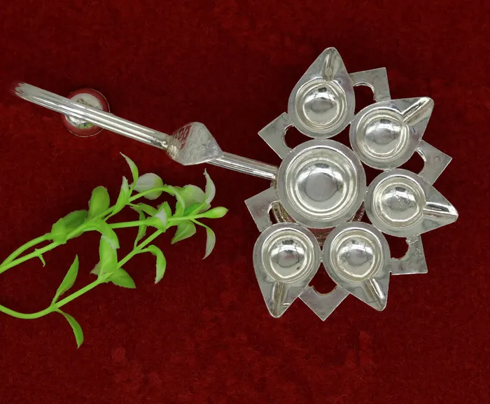 Sterling silver handmade amazing design home temple art Aarti lamp amazing handcrafting work home decor temple art figurine sst15 TRIBAL ORNAMENTS Rings