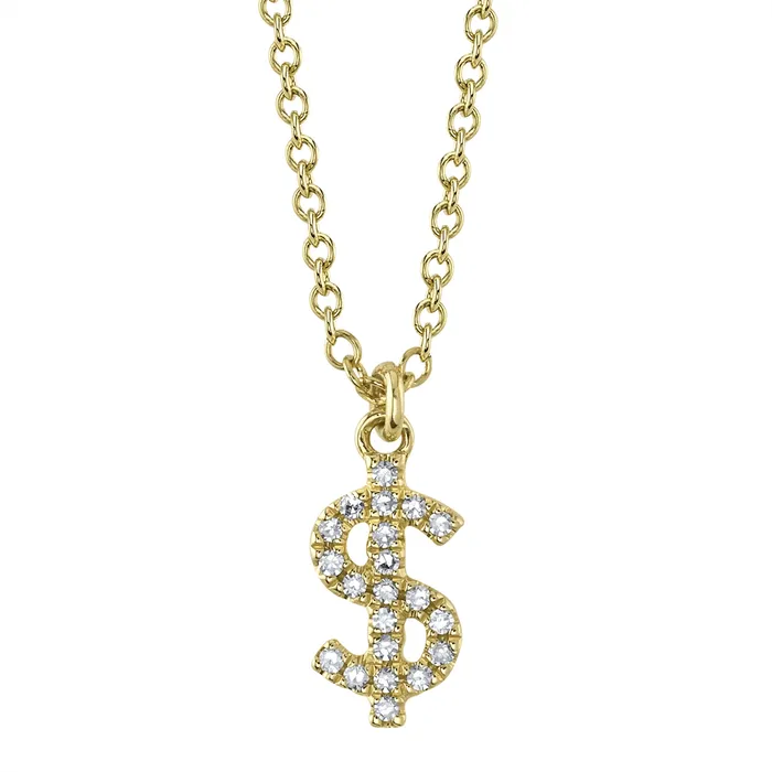 14K Yellow Gold Diamond Dollar Sign Necklace Meierotto Jewelers Necklaces