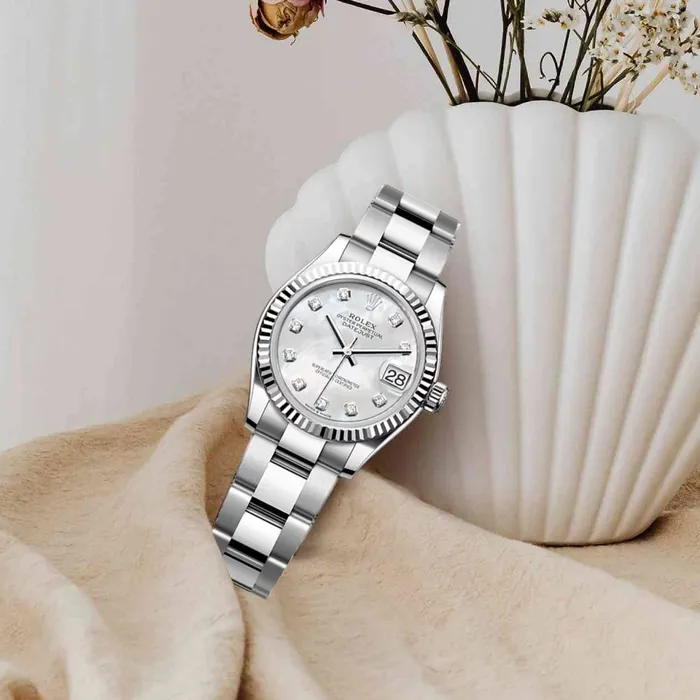 Bracelets Rolex Rolex Datejust 31mm Ref 2782740005 White Mother of Pearl Diamond Dial Stainless Steel Oyster Bracelet Womens Watch
