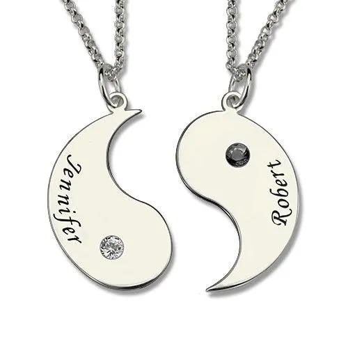 Custom Yin Yang Necklace with Birthstones for Couples Friends or Family Personalized Sterling Silver Yin Yang Pendant Belbren Necklaces