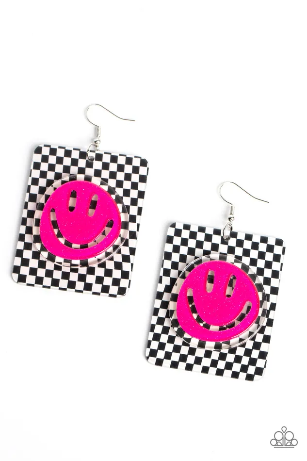 Earrings Paparazzi Accessories Paparazzi Earring Cheeky Checkerboard Pink