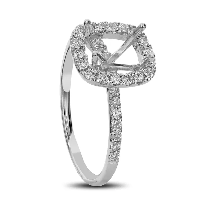Engagement Collections Rings 18K White Gold Diamond Semi Mount Ring with Cushion Halo