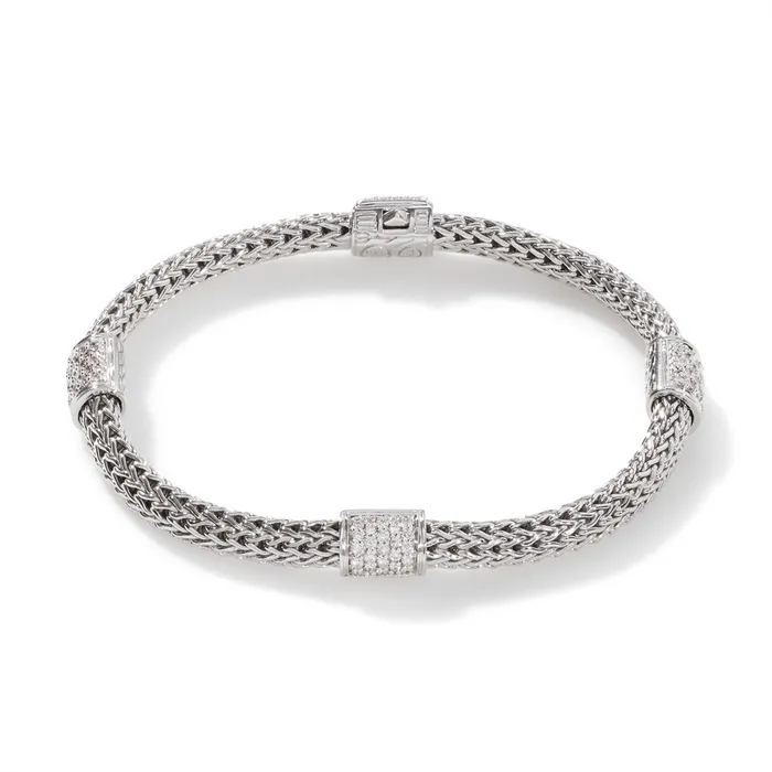 John Hardy Bracelets John Hardy Classic Chain Silver Diamond Pave Four Station Bracelet