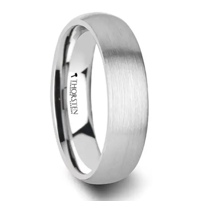 Mens Bands Rings Domed Brushed Finished White Tungsten 8mm Band