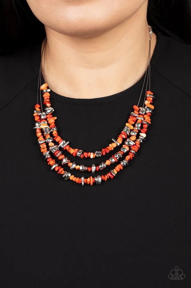 Paparazzi Jewelry Necklaces Paparazzi Necklace Placid Pebbles Orange