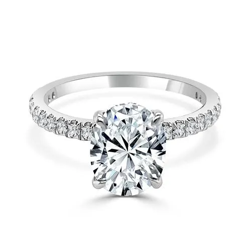 Rings 14K White Gold Diamond Semi Mount Ring with Hidden Oval Halo Engagement Collections