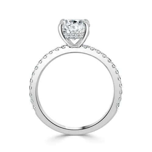 Rings 14K White Gold Diamond Semi Mount Ring with Hidden Oval Halo Engagement Collections