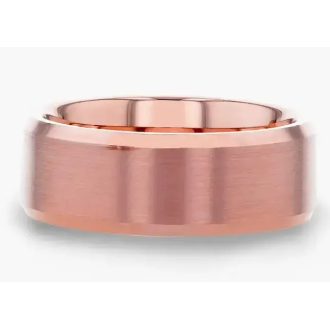 Rings Mens Bands Rose Gold Tungsten Beveled Edge 8mm Band