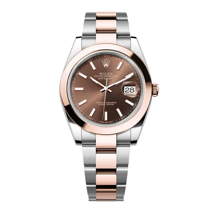 Rolex Datejust 41mm Ref 1263010001 Chocolate Stick Dial Two Tone Stainless Steel 18K Rose Gold Oyster Bracelet Mens Watch Rolex Bracelets