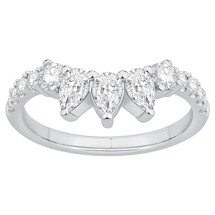 Wedding Bands Rings 14K White Gold Pear and Round Diamond Curved Band