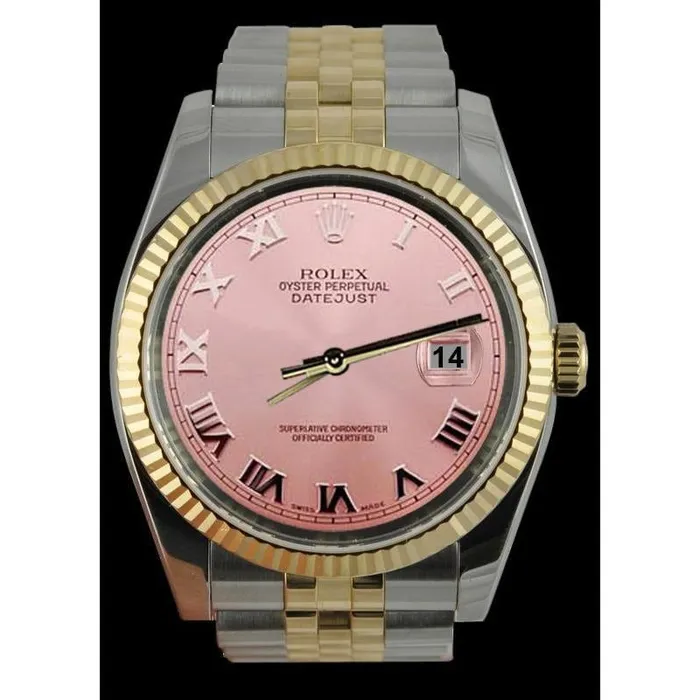 GB Datejust Men Rolex Watch Pink Roman Two Tone Jubilee Bracelet QUICK SET Bracelets