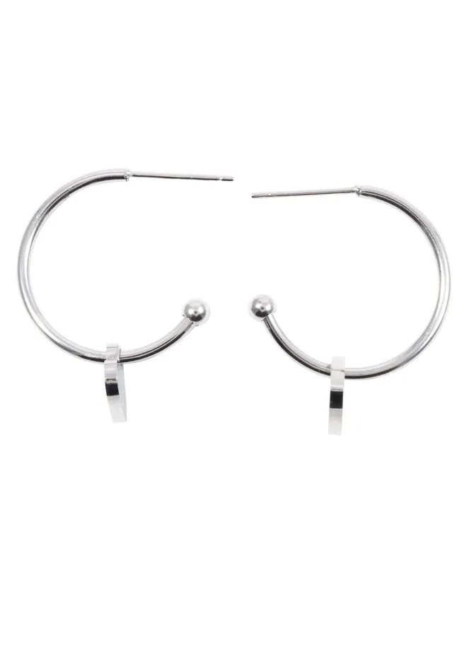 Heart Charm Hoop Earrings Silver Hey Happiness Earrings