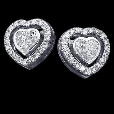 Heart Natural Earth Mined Diamond Studs 240 Cts Halo Earring Pair White Gold GB Earrings