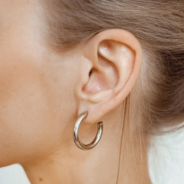 Hey Happiness Mid Round Hoop Earrings Silver Earrings Hey Happiness Mid Round Hoop Earrings Silver Earrings