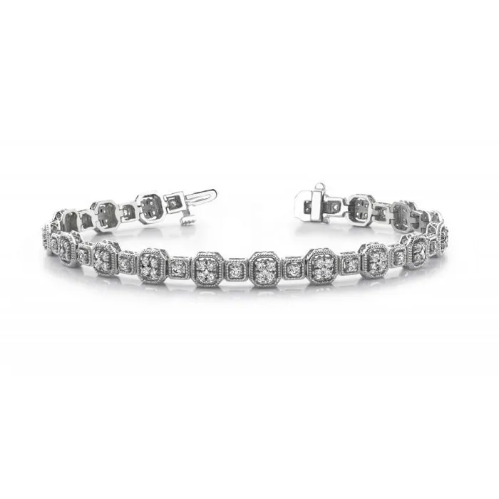 White Gold 14K Jewelry Tennis Bracelet Round Natural Earth Mined Diamonds 4 Carats GB Bracelets
