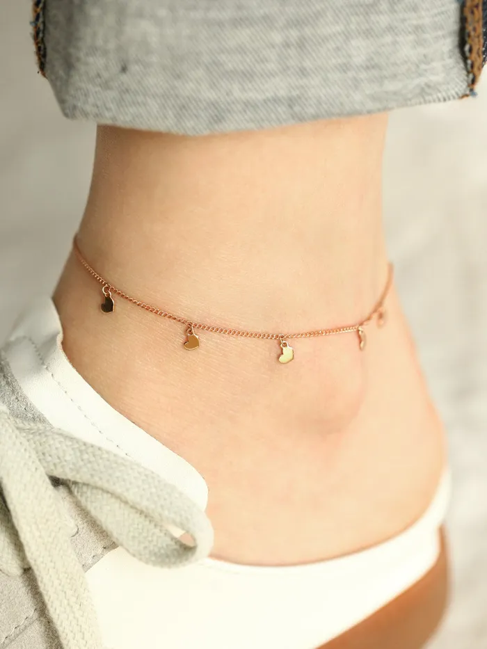 14K 18K Gold Heart Anklet MinimalBijoux PreStyled Sets