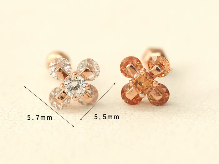 14K Gold Cotton flower cubic Cartilage Earring 18G16G MinimalBijoux Earrings
