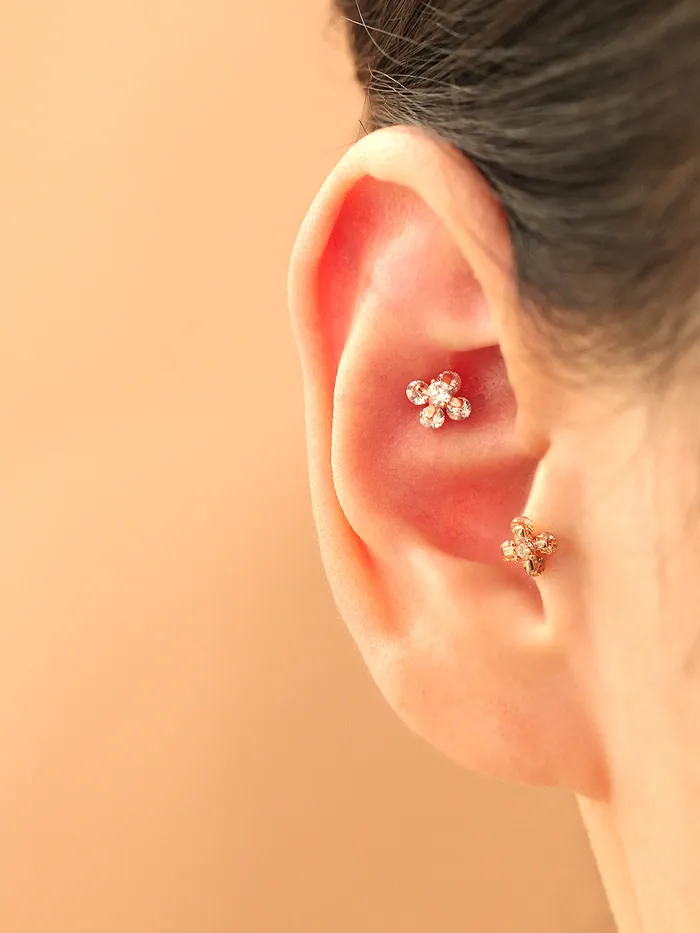 14K Gold Cotton flower cubic Cartilage Earring 18G16G MinimalBijoux Earrings