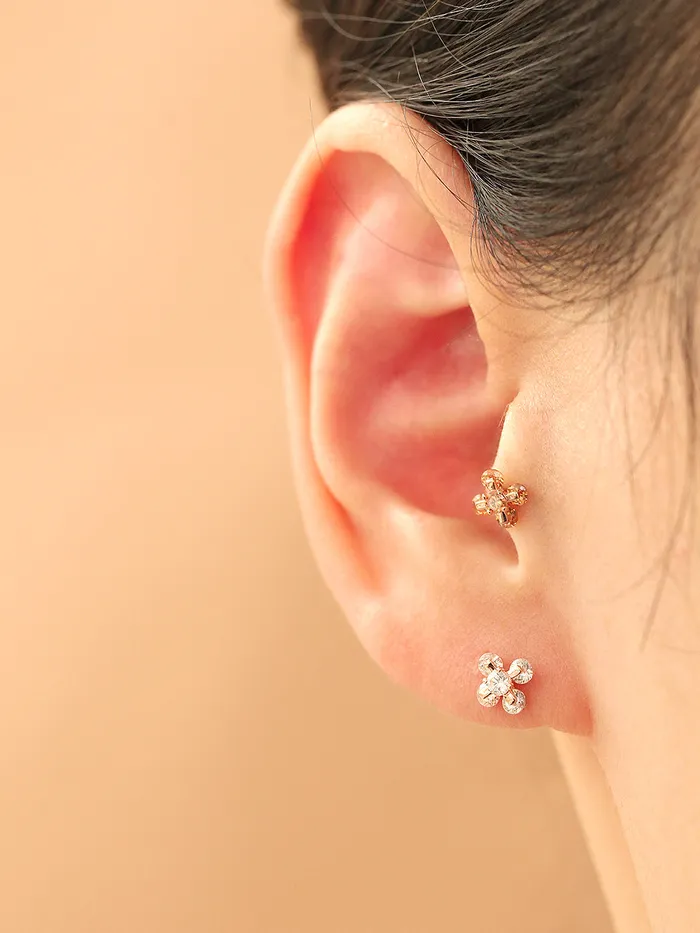 14K Gold Cotton flower cubic Cartilage Earring 18G16G MinimalBijoux Earrings