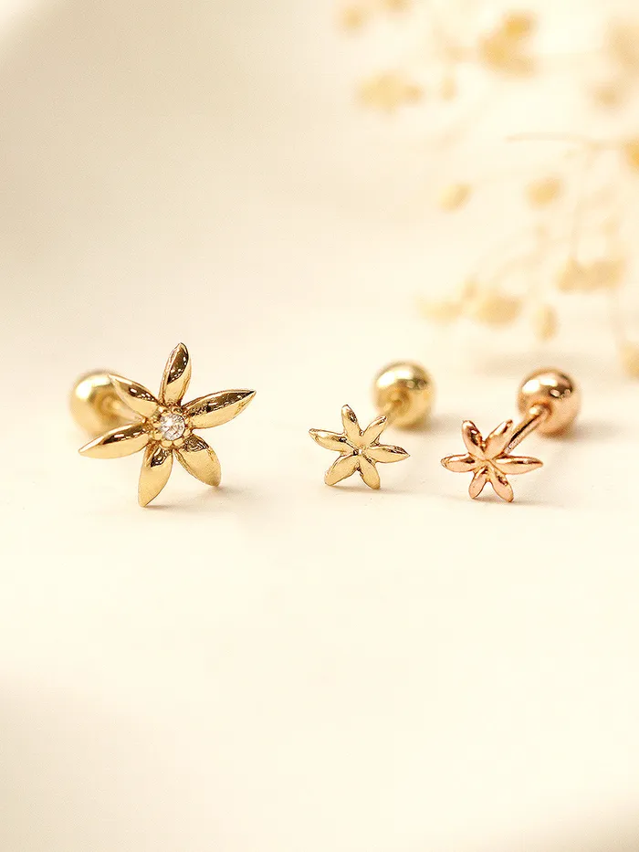 14K Gold Mini Palm Leaves Cartilage Earring 20G18G16G MinimalBijoux Earrings
