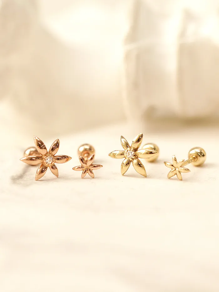 14K Gold Mini Palm Leaves Cartilage Earring 20G18G16G MinimalBijoux Earrings