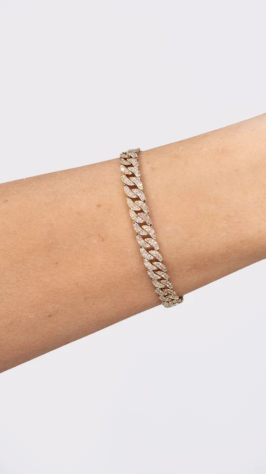 14k Yellow Gold Cuban Pav Bracelet Princess Bride Diamonds Bracelets