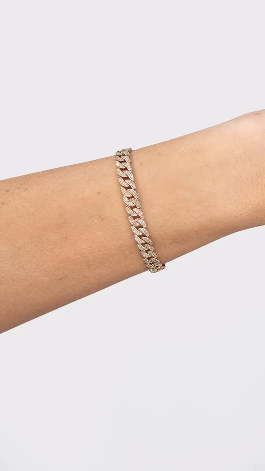 14k Yellow Gold Cuban Pav Bracelet Princess Bride Diamonds Bracelets