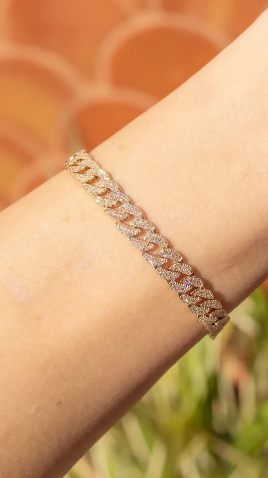 14k Yellow Gold Cuban Pav Bracelet Princess Bride Diamonds Bracelets
