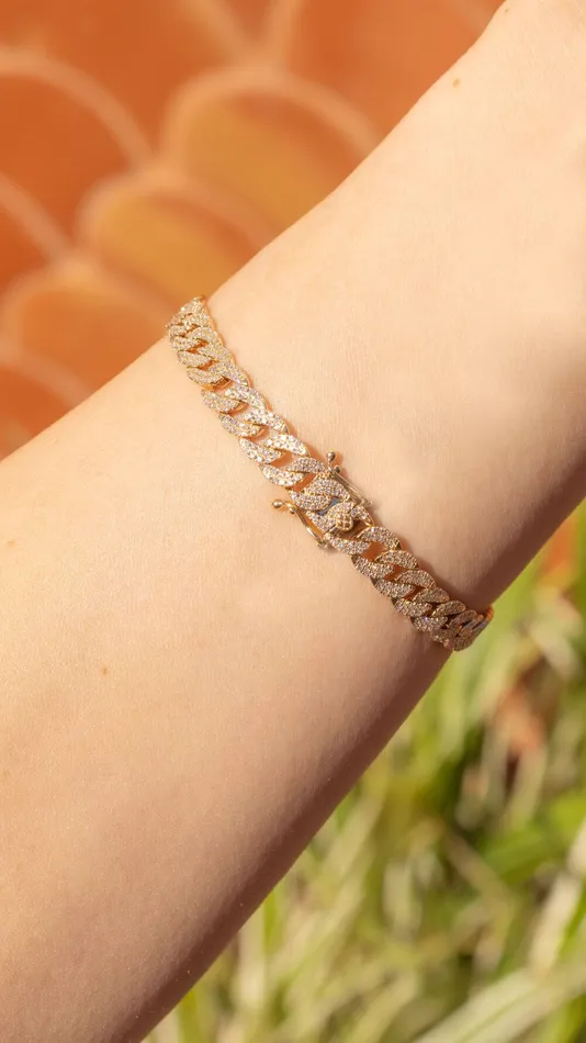 14k Yellow Gold Cuban Pav Bracelet Princess Bride Diamonds Bracelets