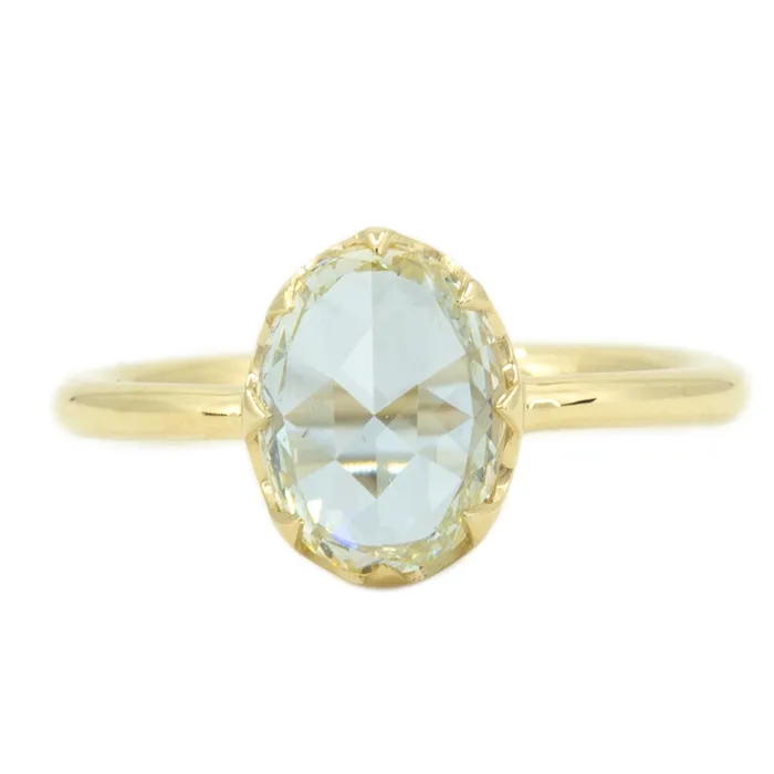 Anueva Jewelry 184ct Oval Rosecut Diamond Low Profile Six Prong Antique Style Ring in 14k Yellow Gold Rings