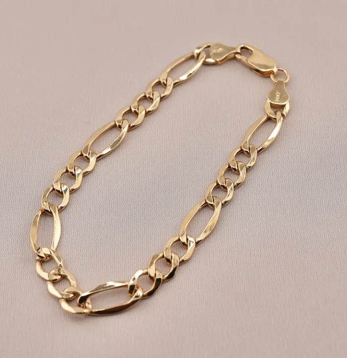 Bracelets AB and J 14K Gold Hollow Figaro Bracelet 65mm CH410 8 Inch Bracelets AB and J 14K Gold Hollow Figaro Bracelet 65mm CH410 8 Inch