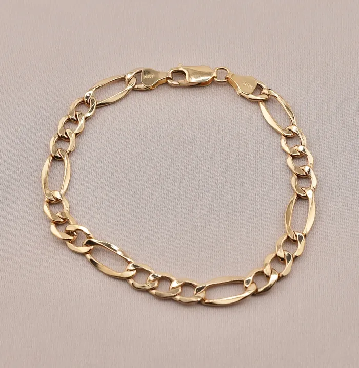 Bracelets AB and J 14K Gold Hollow Figaro Bracelet 65mm CH410 8 Inch Bracelets AB and J 14K Gold Hollow Figaro Bracelet 65mm CH410 8 Inch
