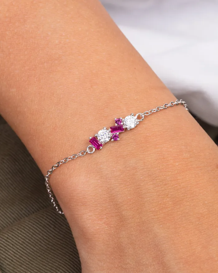 Bracelets KOAY Silver Store Zircon Pink And Purple Bracelet 01