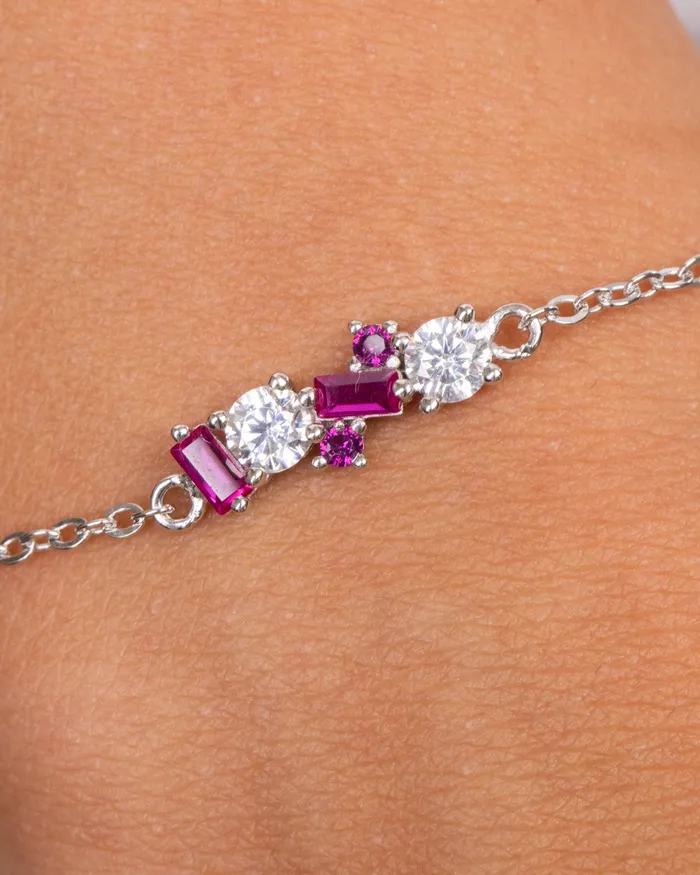 Bracelets KOAY Silver Store Zircon Pink And Purple Bracelet 01
