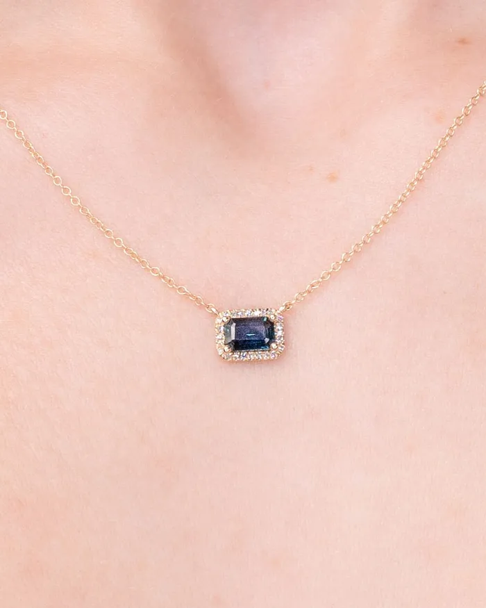 Diamond Halo Blue Sapphire Necklace Princess Bride Diamonds Necklaces