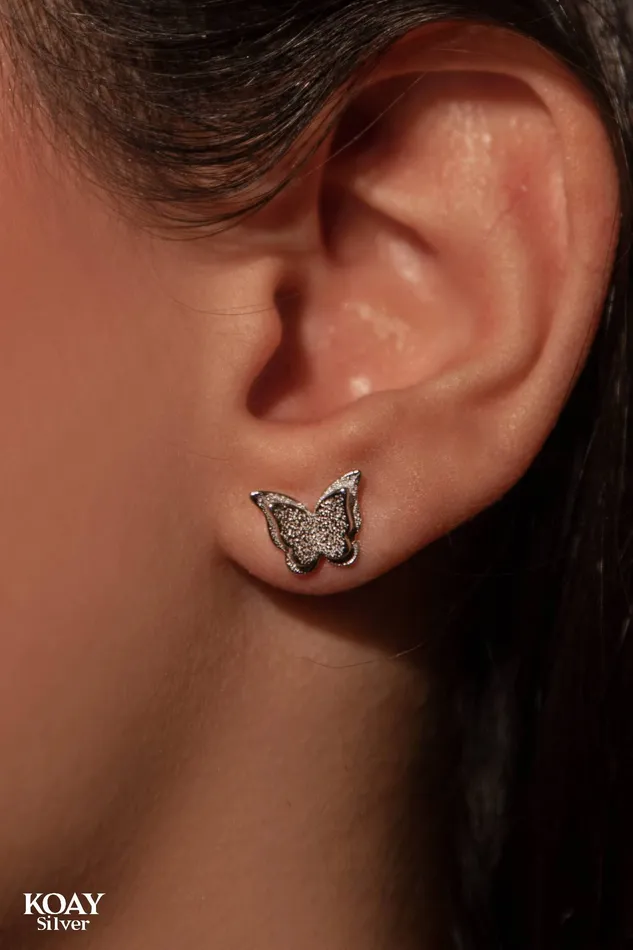 Earrings KOAY Silver Store Zircon Butterfly 02 Earring