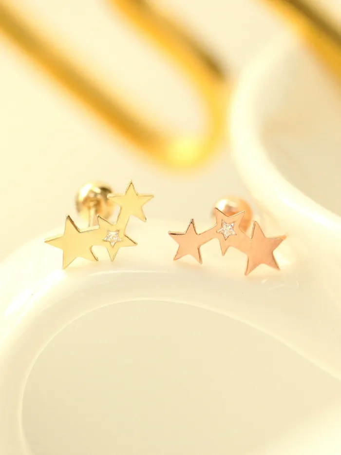 Earrings MinimalBijoux 14K gold Triple Star Cubic Cartilage Earring 20G