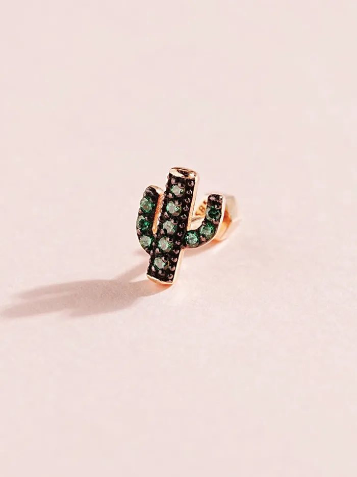 MinimalBijoux Earrings 14K Gold Green Cactus Cartilage Earring 18G