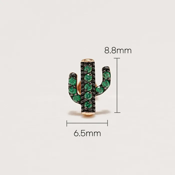 MinimalBijoux Earrings 14K Gold Green Cactus Cartilage Earring 18G