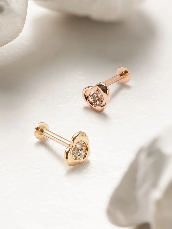 MinimalBijoux Necklaces 14K Gold Internally Threaded Daily Cubic Heart Labret Piercing 18G16G